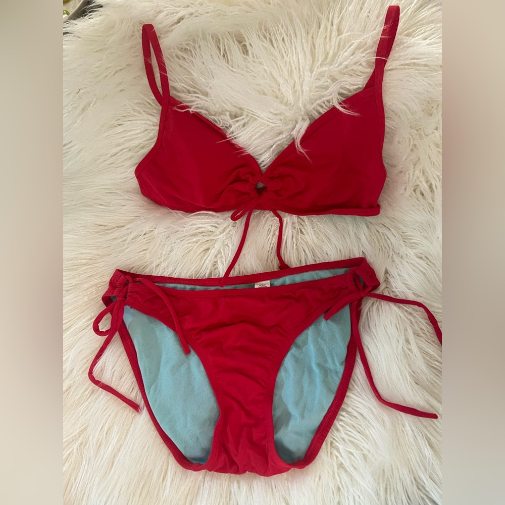 Athleta Red and Blue Bikini Top